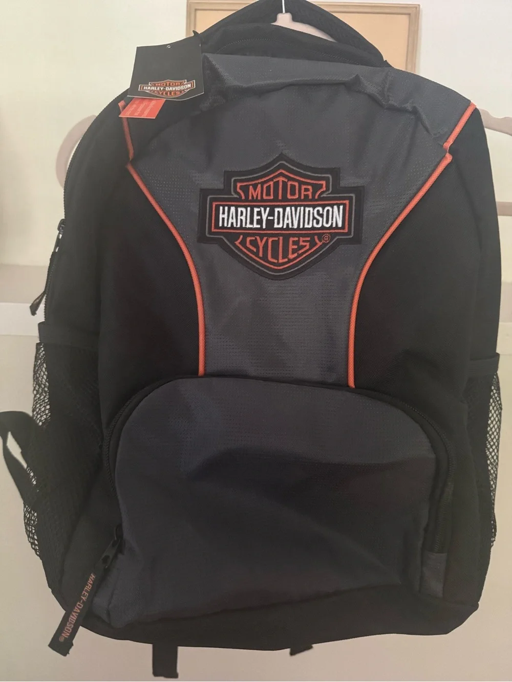 Harley-Davidson Black, Gray & Orange Motorcycle Logo Backpack
